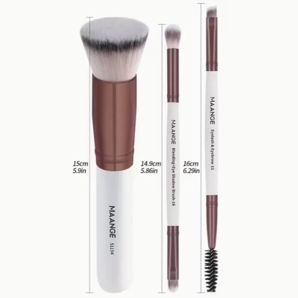 MAANGE 3-Piece Professional Makeup Brush Set Gold Foundation, Eye & Brow Brushes